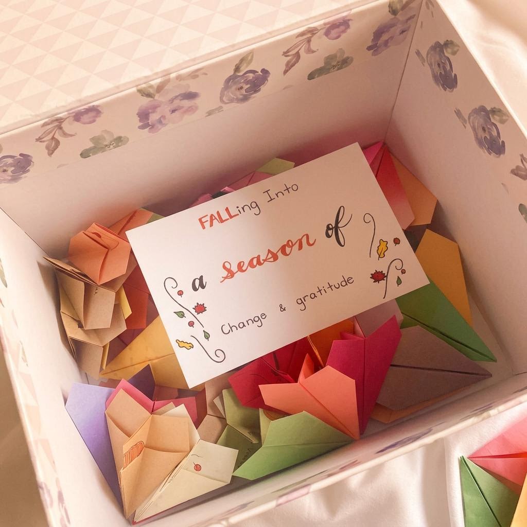 Fall care package with hand-folded paper airplanes